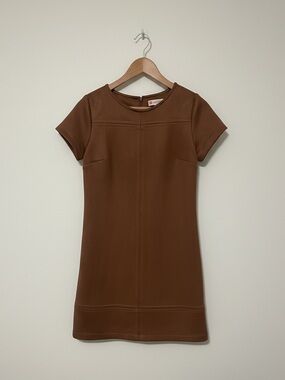 Jude Connally NWOT Faux Suede Brown Short-Sleeve Mini Shift Dress size S